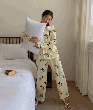 Goodnight Mickey Peach Fleece Long-sleeve Pajama Set