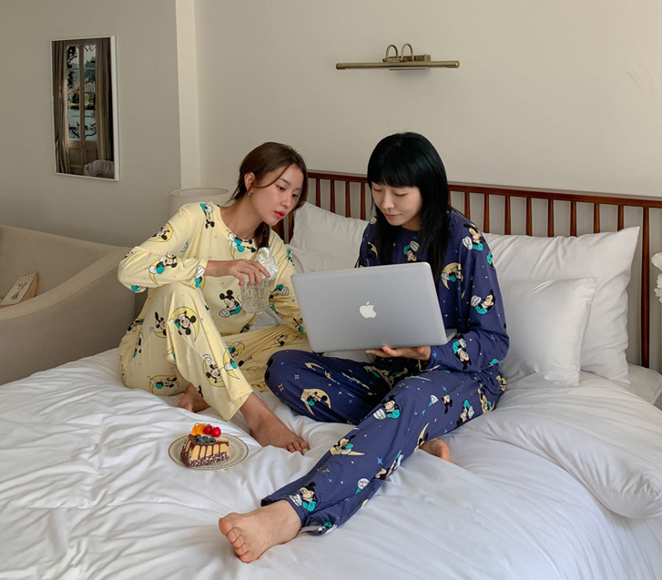 Goodnight Mickey Peach Fleece Long-sleeve Pajama Set
