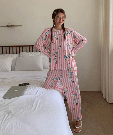 Snoopy Stripe Peach Fleece Pajama Set