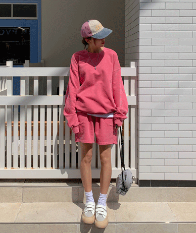 [Unisex] Mus Pigment Sweatshirt Shorts Training Set