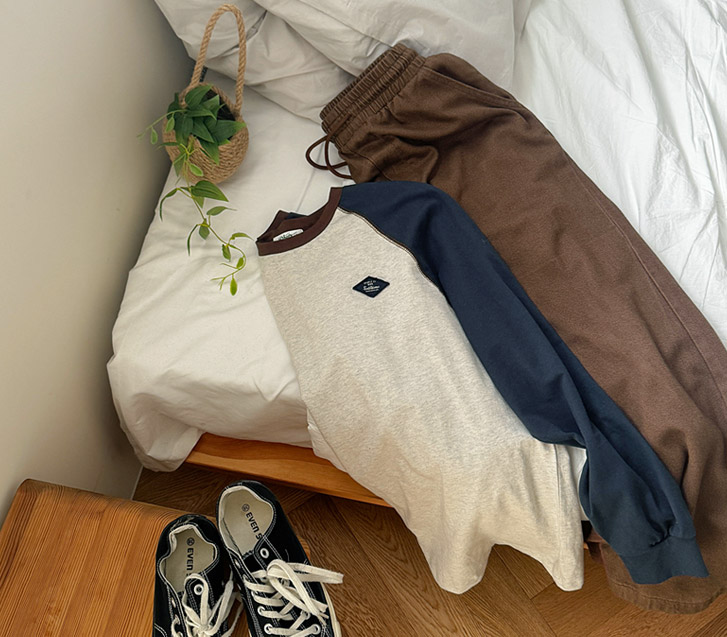 color combination stitch patch nagrang Long-sleeved T-shirt