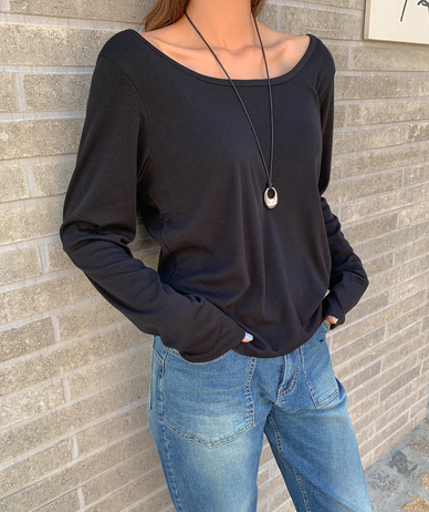 Soft Wide U-Neck Long-sleeve T-shirt