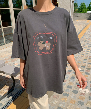 Apple-dyed peach-colored short-sleeve T-shirt