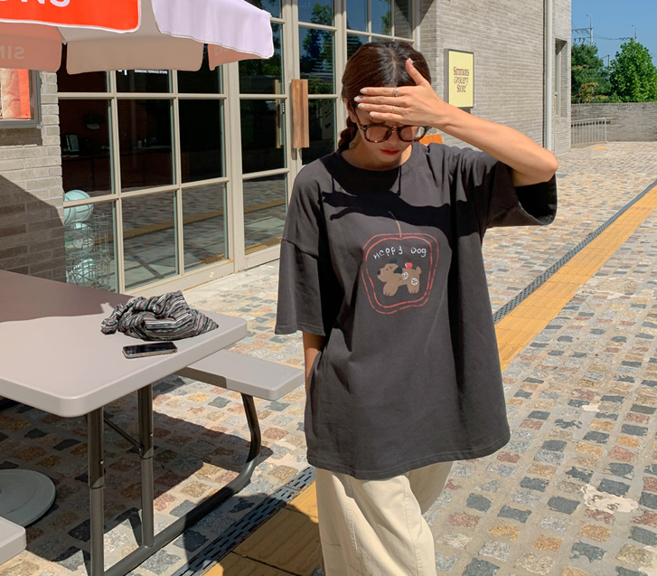 Apple-dyed peach-colored short-sleeve T-shirt