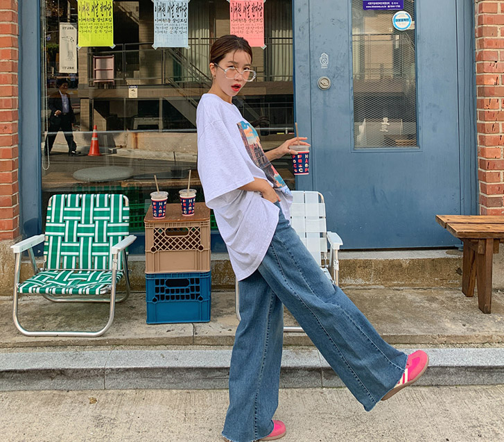 Tuna Diagonal Cut Hidden Banding Wide Denim Pants