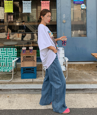 Tuna Diagonal Cut Hidden Banding Wide Denim Pants
