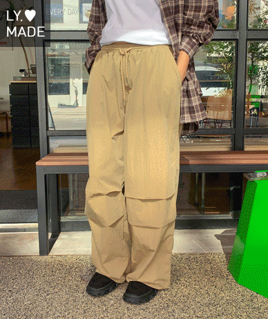 [15% off special sale] Q-O Nylon Pintuck Banding Two-Way Wide Pants
