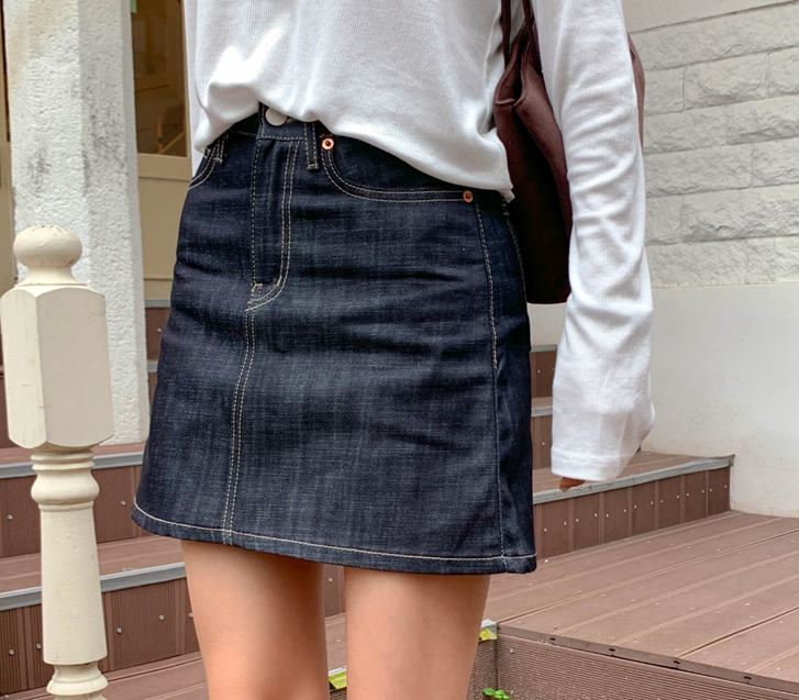 Olf Stitch Raw Denim Mini Skirt