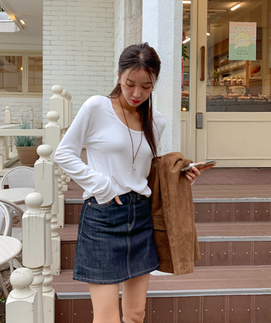 Olf Stitch Raw Denim Mini Skirt