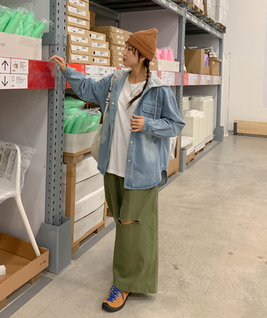 Etsu Hood color combination pocket denim shirt