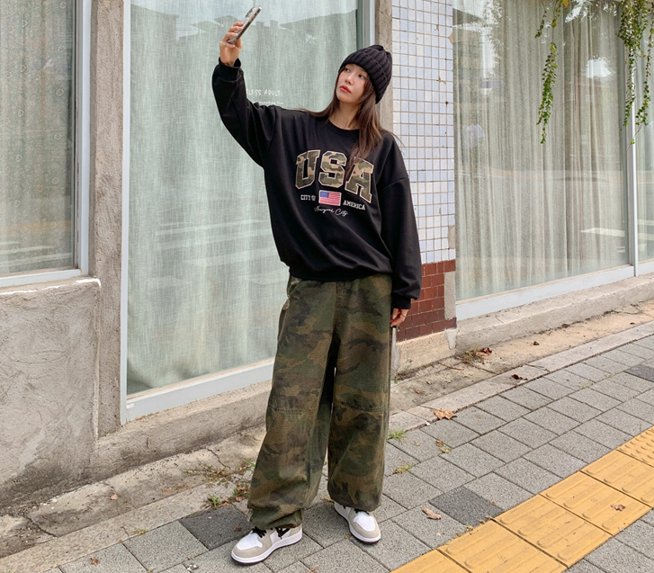 [Unisex] Robe Damage Carpenter Camo String Wide Pants