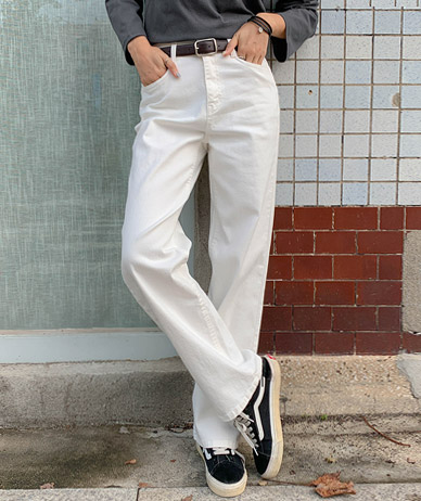 Belle Cotton Hidden Banding Straight Semi-Wide Pants