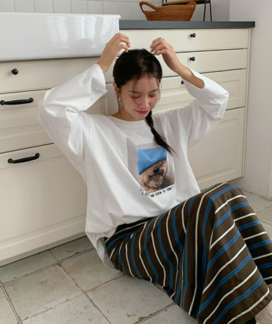 Beanie Poodle printing Long-sleeved T-shirt