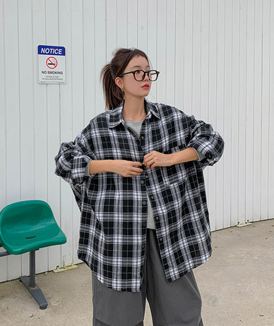 Pupu Overfit Check Long Shirt Shirt