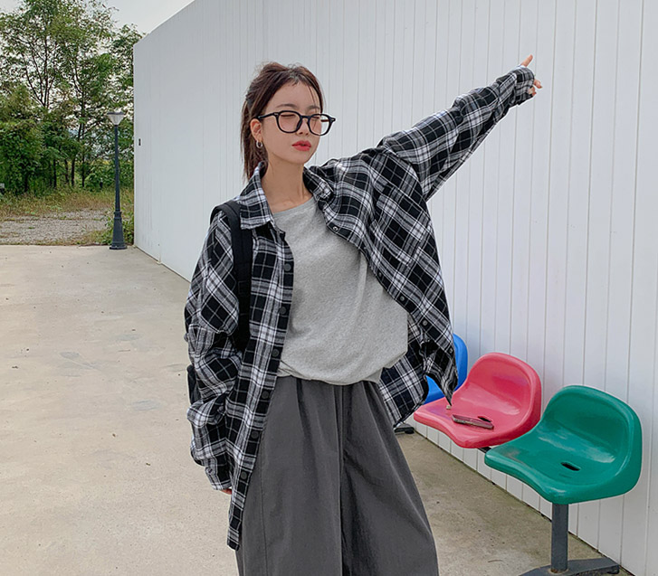 Pupu Overfit Check Long Shirt Shirt