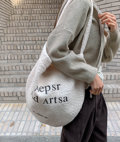 Lettering Wool Crescent Bag