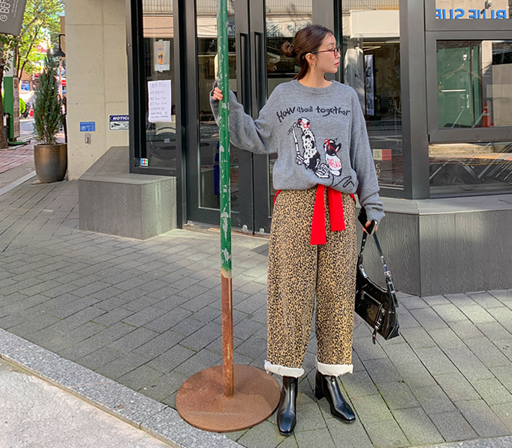 Belby Leopard Patterns Banding Exhaust Pants