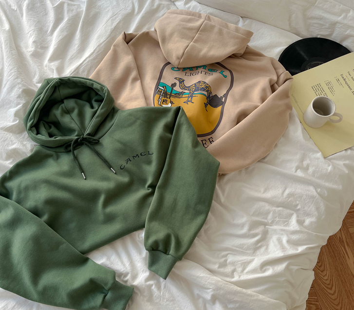 [Unisex]Carmel printing napping Long Hoodie