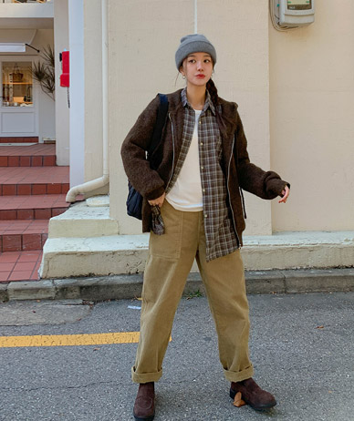 [Unisex]Wool Brush overfit Knit Hood Zip-up