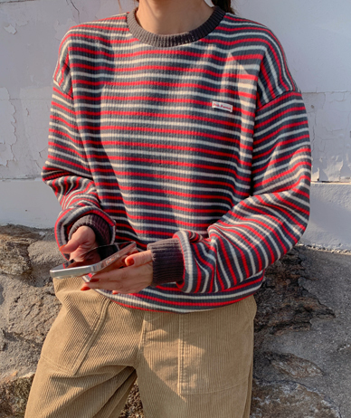 Two-tone single-breasted knit sweater