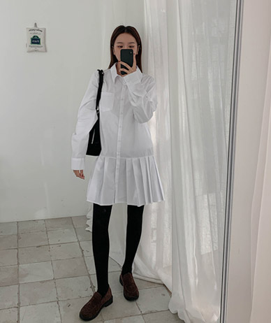 Leah Basic Shirt Pleats Mini One Piece