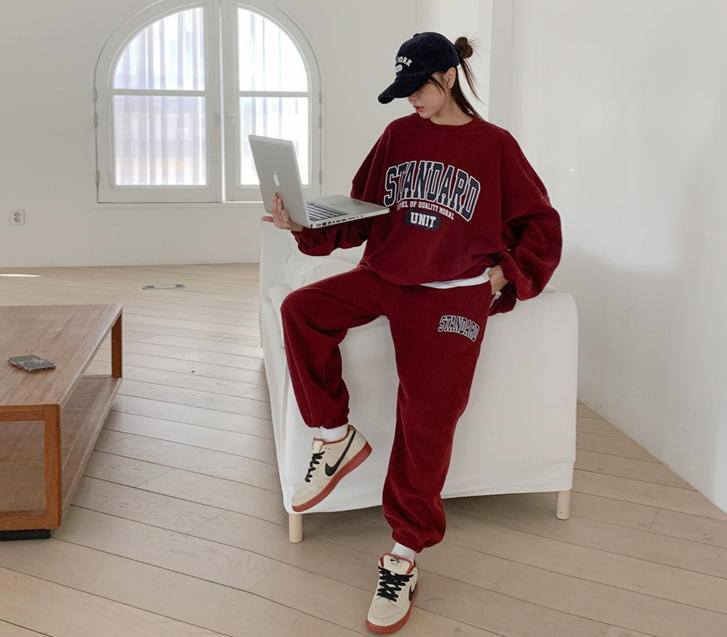 Stainless Steel Fleece Sweatshirt Jogger Pants Training Set