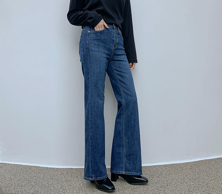 Chan's napping denim cut banding bootcut pants