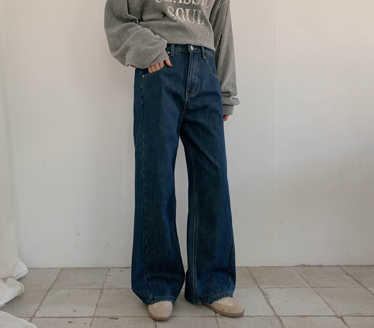 Spen Warm Pocket Bonded Fleece Cut Denim Wide Pants (Short/Basic/Longver)