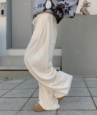 Dope outer fleece corrugated pintuck banding wide pants