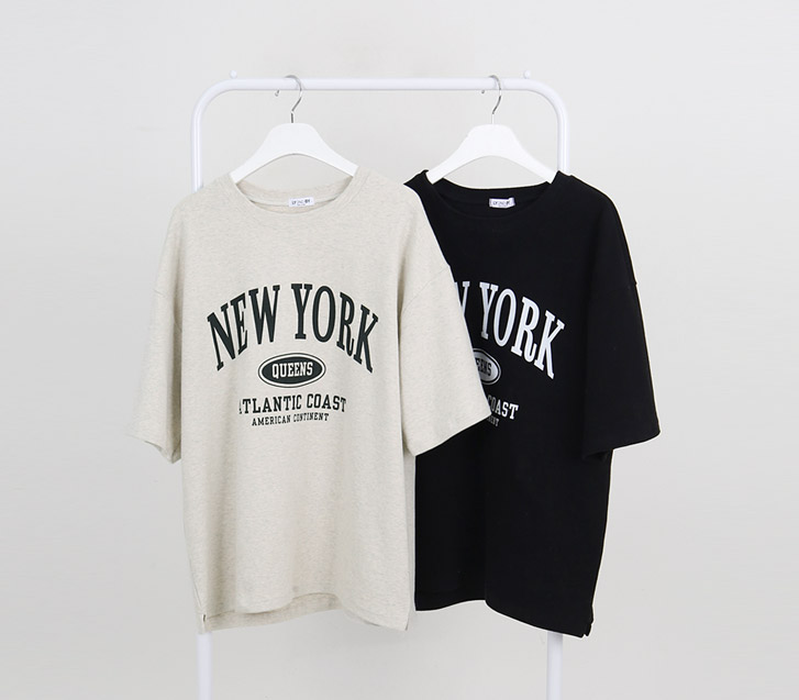 New York Printing Peach Fleece Short Sleeves T-shirt
