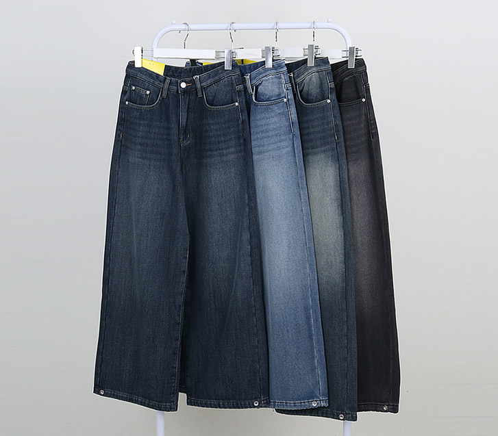 Coron Bonded Fleece Snap Denim Wide Pants (Short/Basic/Longver)