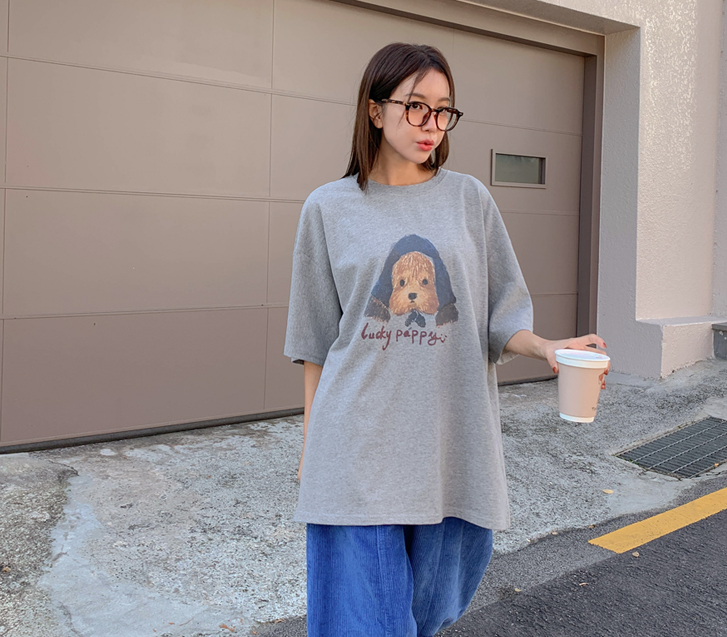 Lucky Puppy Nayeom Peach Fleece Short-sleeve Long T-shirts