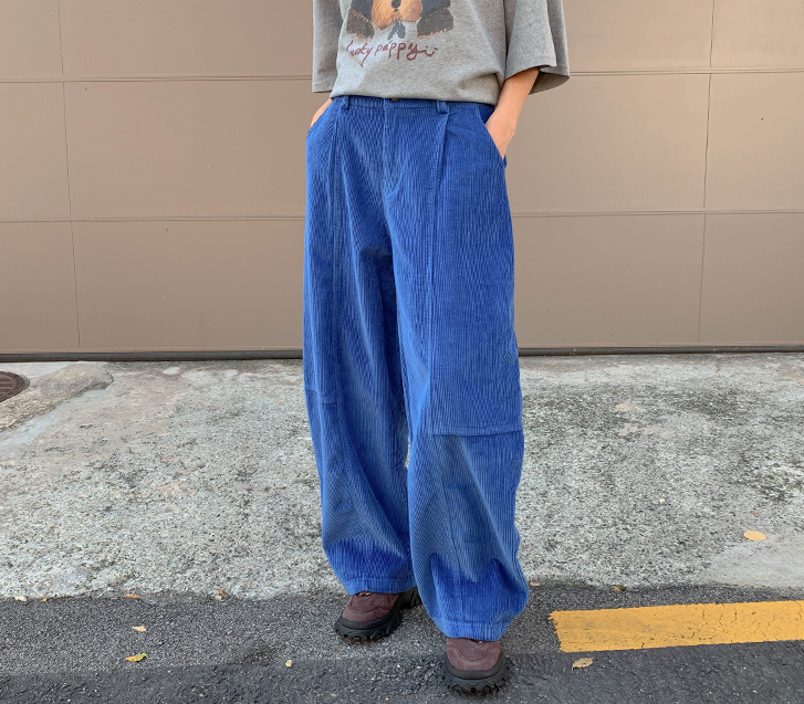 Liner Corduroy Cut Banding Baggy Wide Pants