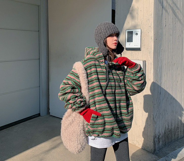 [Unisex]triple color combination Dumble Highneck Hoodies zip up