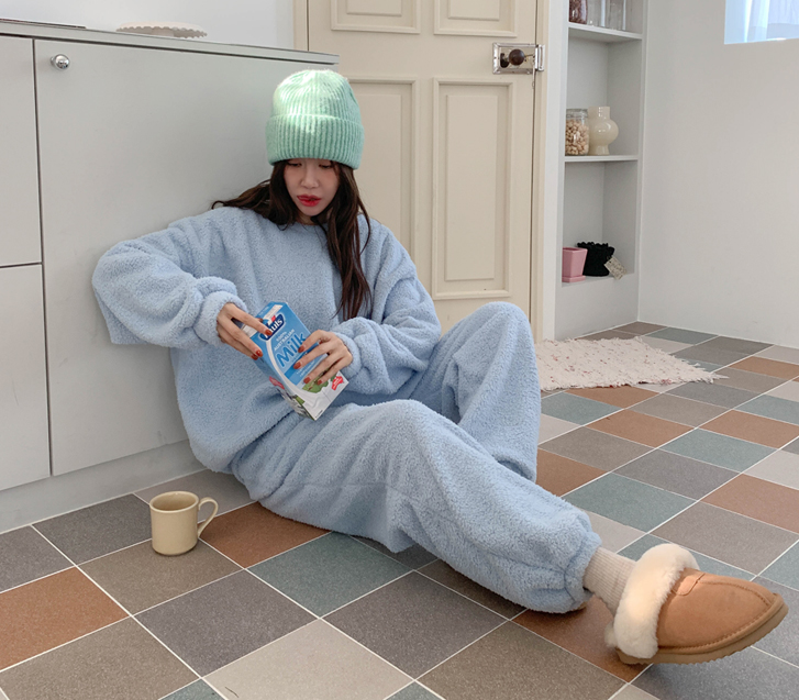 Oat Dumble Fleece Sweatshirt Jogger Pants Training Set