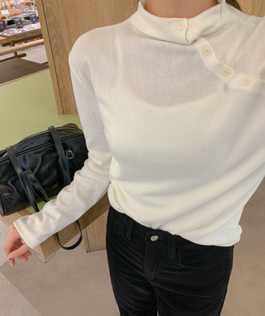 Colette Diagonal Button Outer Fleece Paula Long-sleeve T-shirt