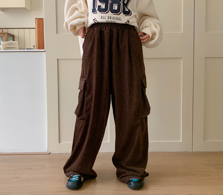 Ner Velvet Cargo Denim Banding Wide Pants