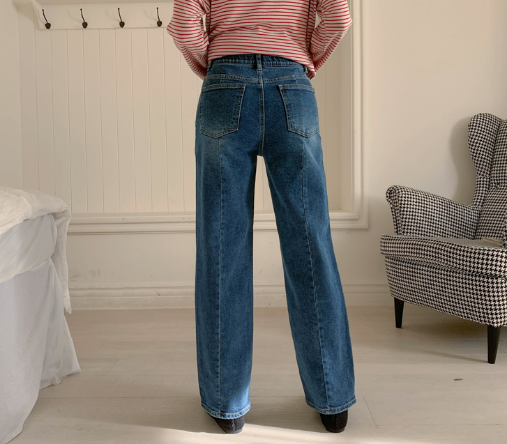 Chess Cut Napping Denim Banding Semi-Wide Pants