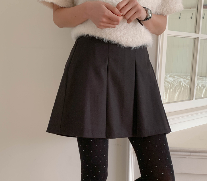 Chili Wool Pleats Banding Mini Skirt