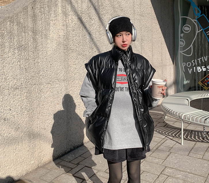 [Unisex] Perry Leather Overfit Wellon Padded Vest