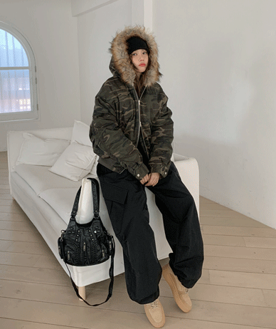 [Unisex] Raccoon Camo Hooded Padding Jumper