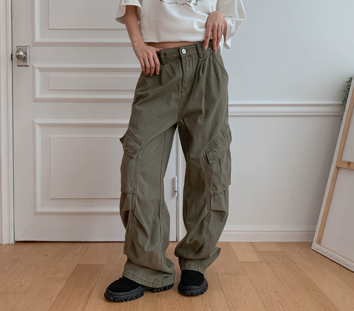 [Unisex] Mino Pigment Cargo Pintuck Wide Pants