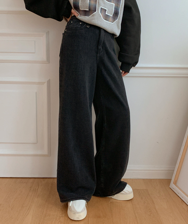 Mot Mink Fur Denim Wide Pants