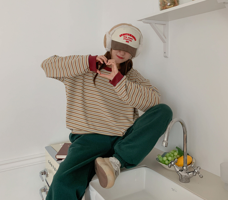 Vero Dangara color combination peach fleece long-sleeve T-shirt