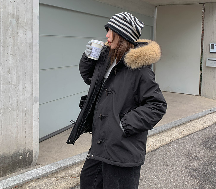 Mito Tteokbokki Raccoon Fur Hooded Field Jacket Jumper