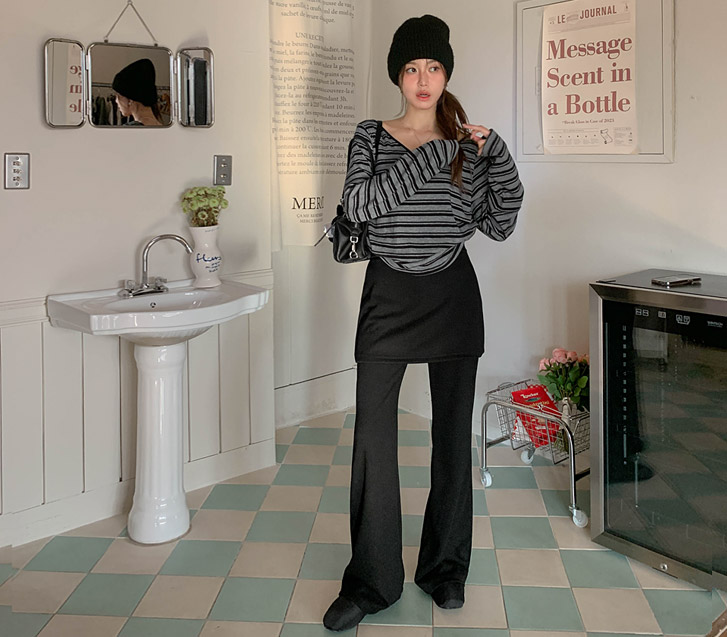 Nubi napping wrap skirt boot cut banding pants