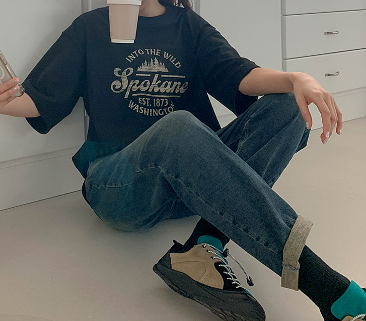 Siren napping banding denim baggy pants