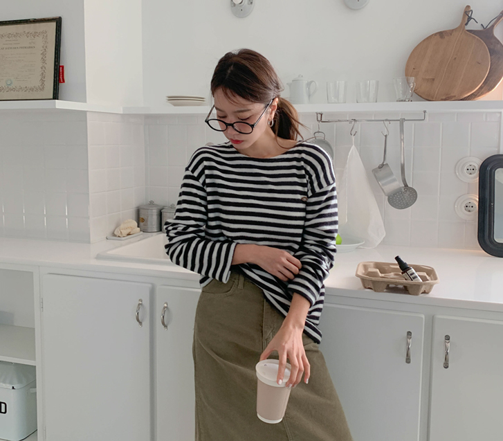 Pendant single-breasted outer fleece long-sleeve T-shirt