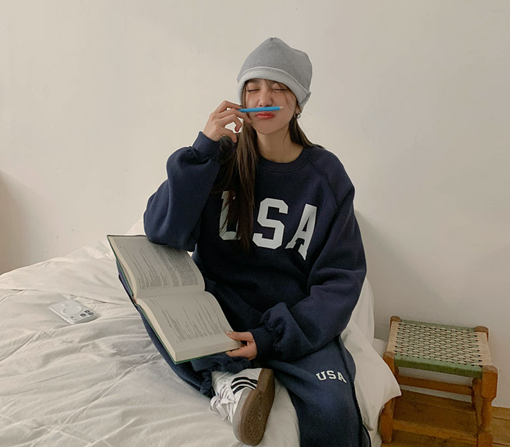 USA dyed sheepskin sweatshirt deki training set