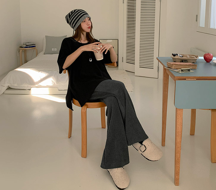 Leol Corduroy Banding Bootcut Pants